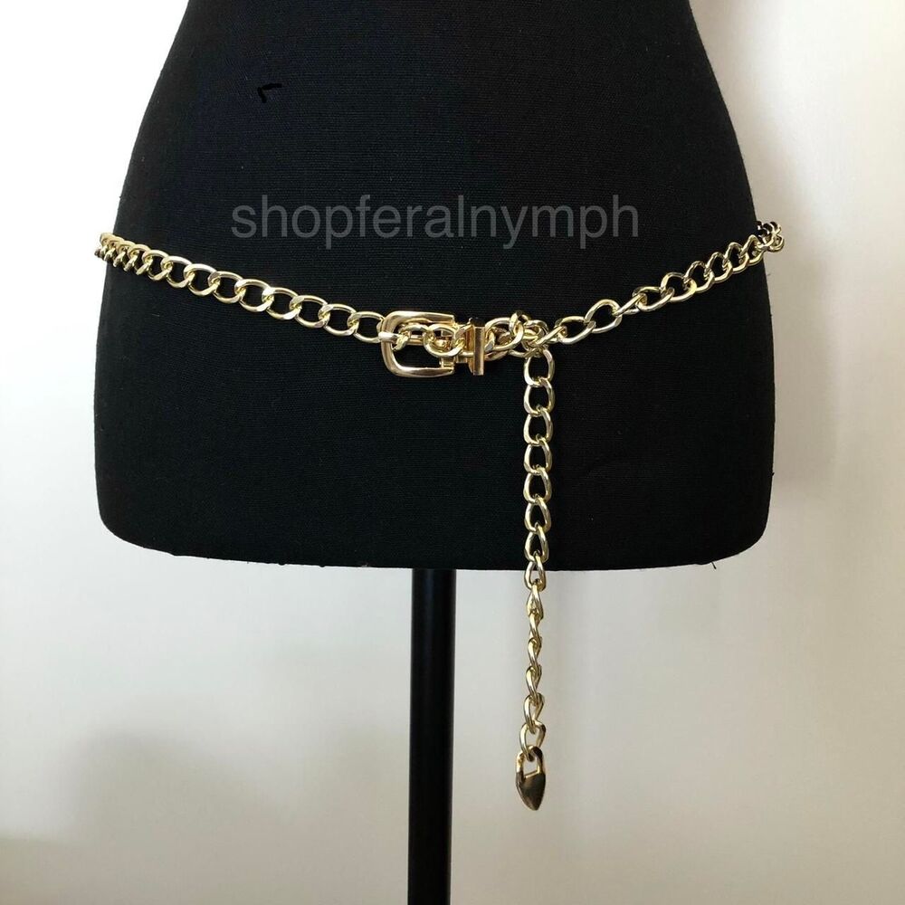 Vintage Y2K Rockstar Girlfriend Gold Chain Buckle Belt, 44 Inches, X7GA1126